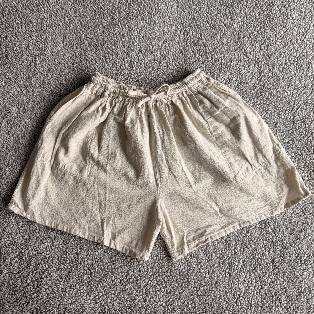 White linen drawstring shorts